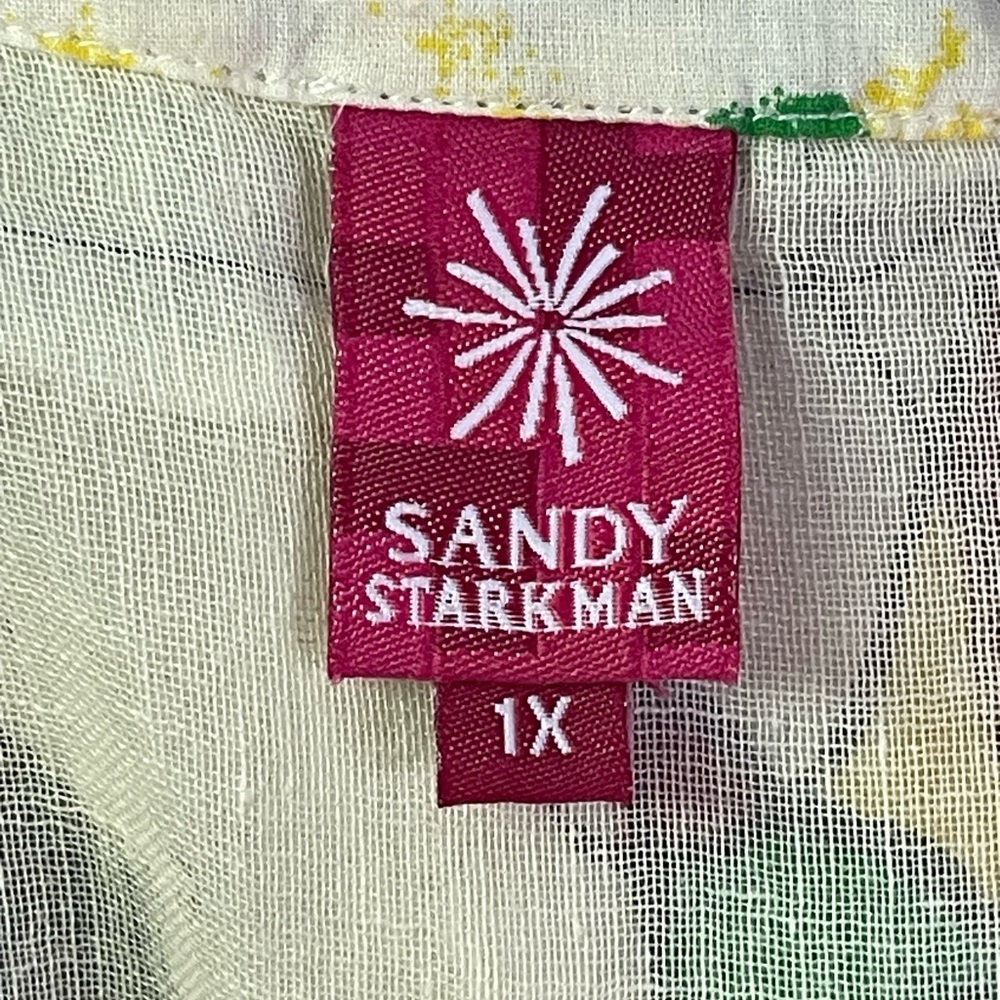 Sandy Starkman Artsy Beaded Colorful Watercolor Floral Cotton Dress 1X Vintage - Picture 12 of 15